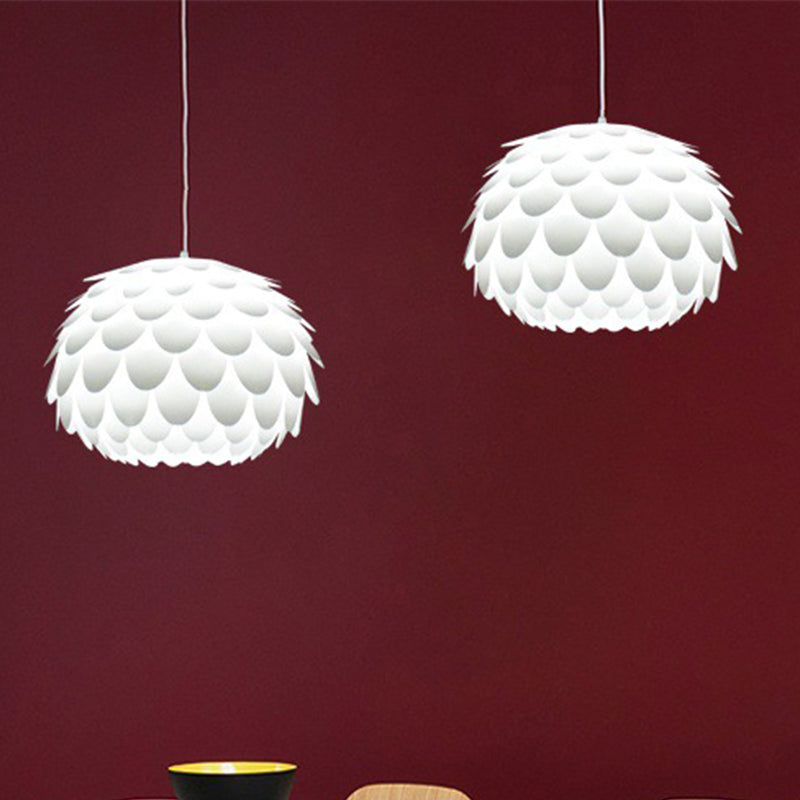 Modern Squama Pendant Light - Arc Deco Design White Plastic Ideal For Bedroom 12/16 Width