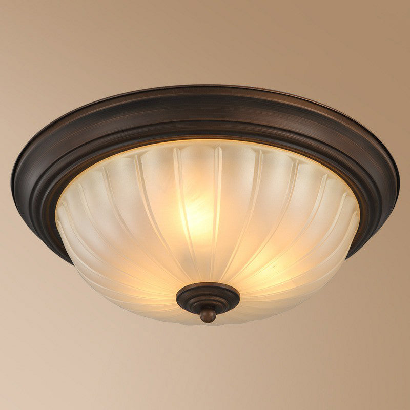 Traditional Dome Shaped Frosted Ribbed Glass Flushmount Ceiling Light - Set Of 3 Bulbs For Bedroom