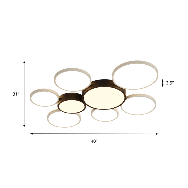 Modern Black And White Multi-Ring Flush Lighting - Acrylic Led Mount Lamp With 3/5/6 Lights In