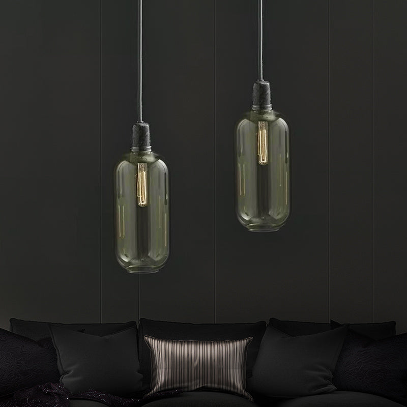 Modernist Amber/Smoky Glass Cylinder Pendant Ceiling Lamp - 1 Light Living Room Hanging 4/5.5 Wide