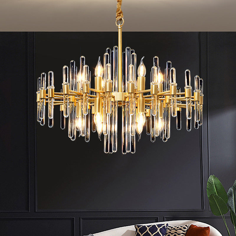 Contemporary Gold Color Candle Chandelier With Crystal Block Design