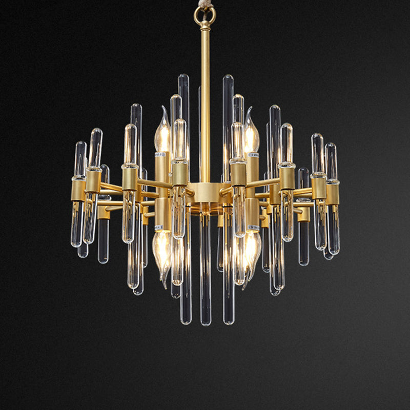 Contemporary Gold Color Candle Chandelier With Crystal Block Design 220V-240V / 8 Dorado