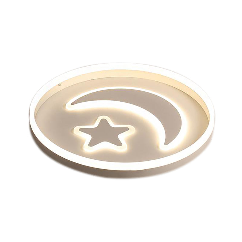 Cartoon Style Round Acrylic Ceiling Mount Led Lamp In Warm/White Light For Bedroom - Black/White
