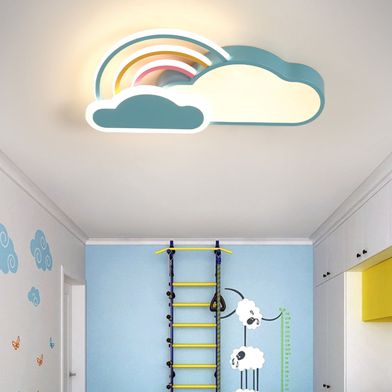 Kids Acrylic Led Blue Ceiling Mounted Light - 19.5/25.5 Wide Cloud Design Flush Mount Lighting For