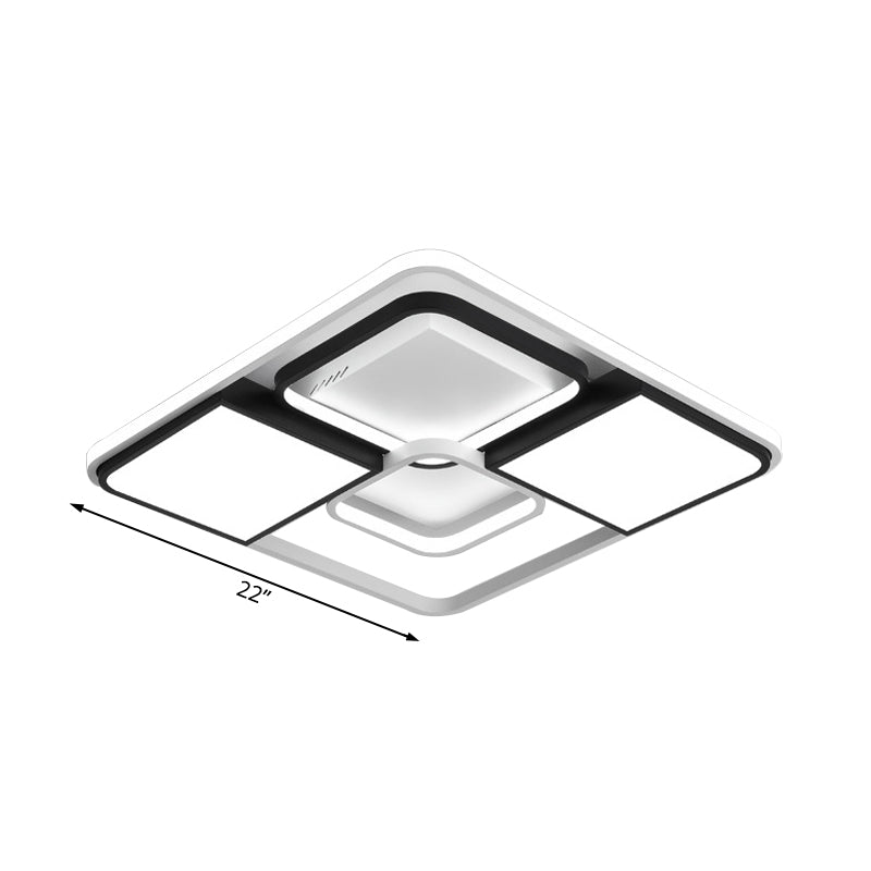 Adjustable Wide Led Flushmount Lighting - Modern White Rhombus/Rectangular Ceiling Lamp For Living