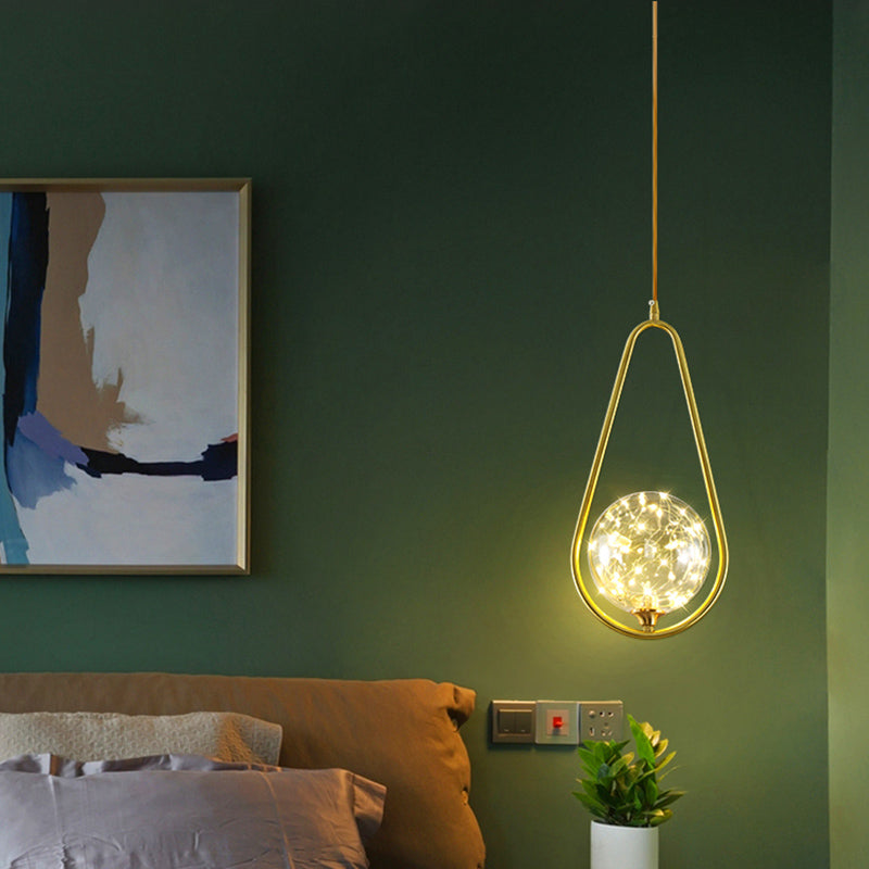 Simplicity Clear Glass Globe Ceiling Light: Led Pendant For Bedroom - Brass Finish / A