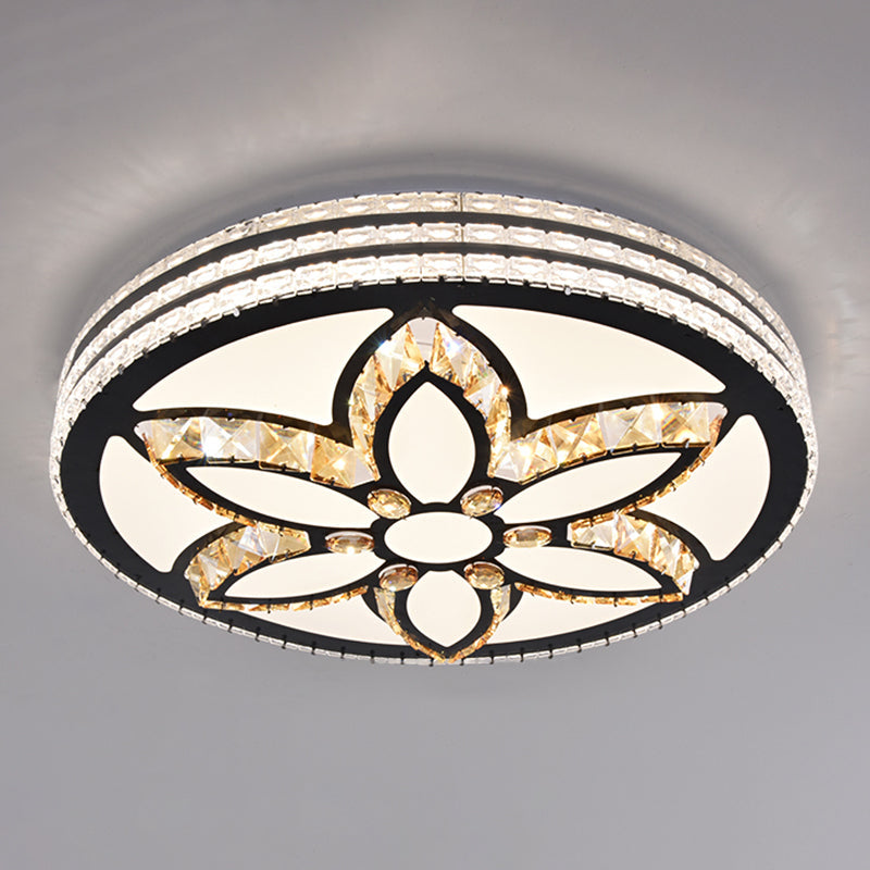 Sleek Stainless-Steel Drum Led Flush Mount Light With Crystal Accent Perfect For Bedrooms / Third