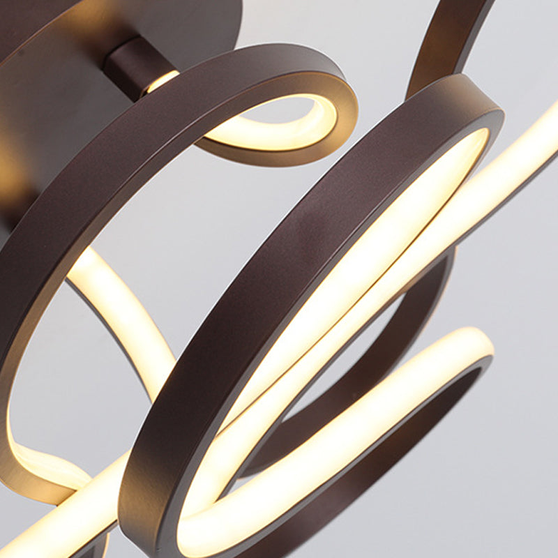 Contemporary Acrylic Twisted Semi Flush Mount Led Ceiling Light In Black/Gold/White - White