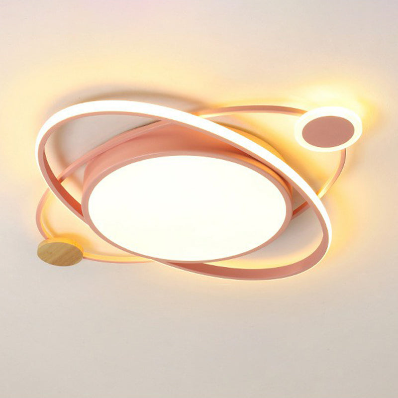 Macaron Led Orbit Flush Mount Lighting For Kids Bedroom Ceiling - Metallic Color