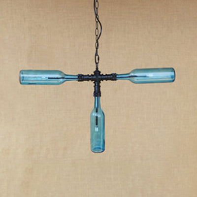 Vintage Style 3-Light Bottle Glass Chandelier With Smoke Grey/Blue Shades - Perfect For Bar Pendant