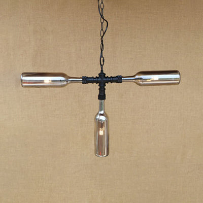 Vintage Style 3-Light Bottle Glass Chandelier With Smoke Grey/Blue Shades - Perfect For Bar Pendant