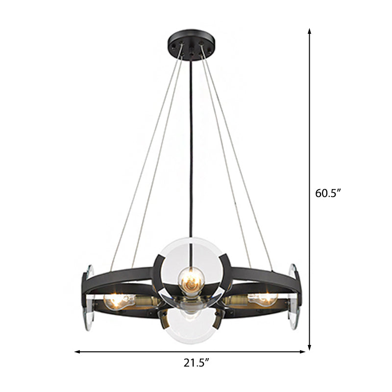 Modern Metallic Black Round Chandelier Pendant With 4-Light Exposed Bulb Design