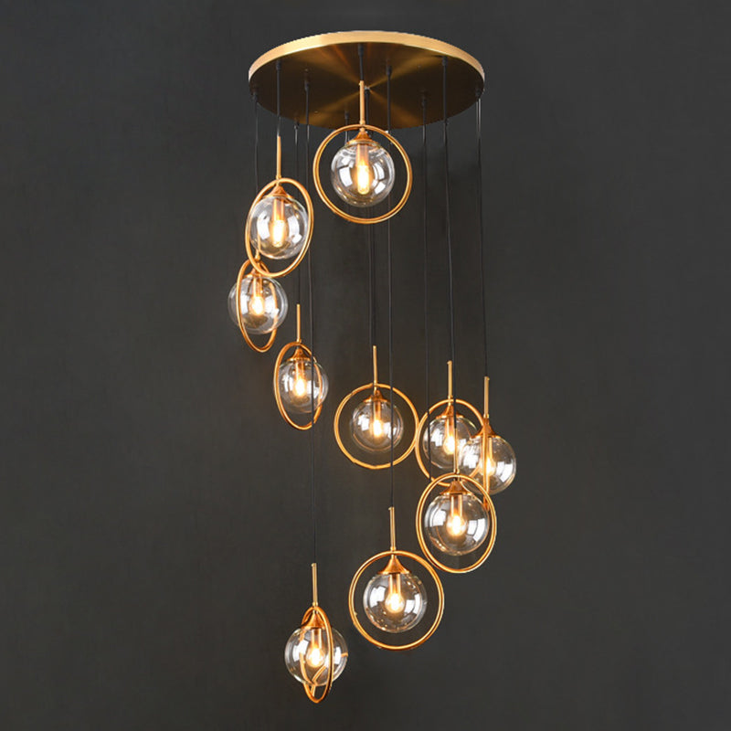 Nordic Spiral Glass Staircase Pendant Light With Multiple Hanging Balls 13 / Clear B