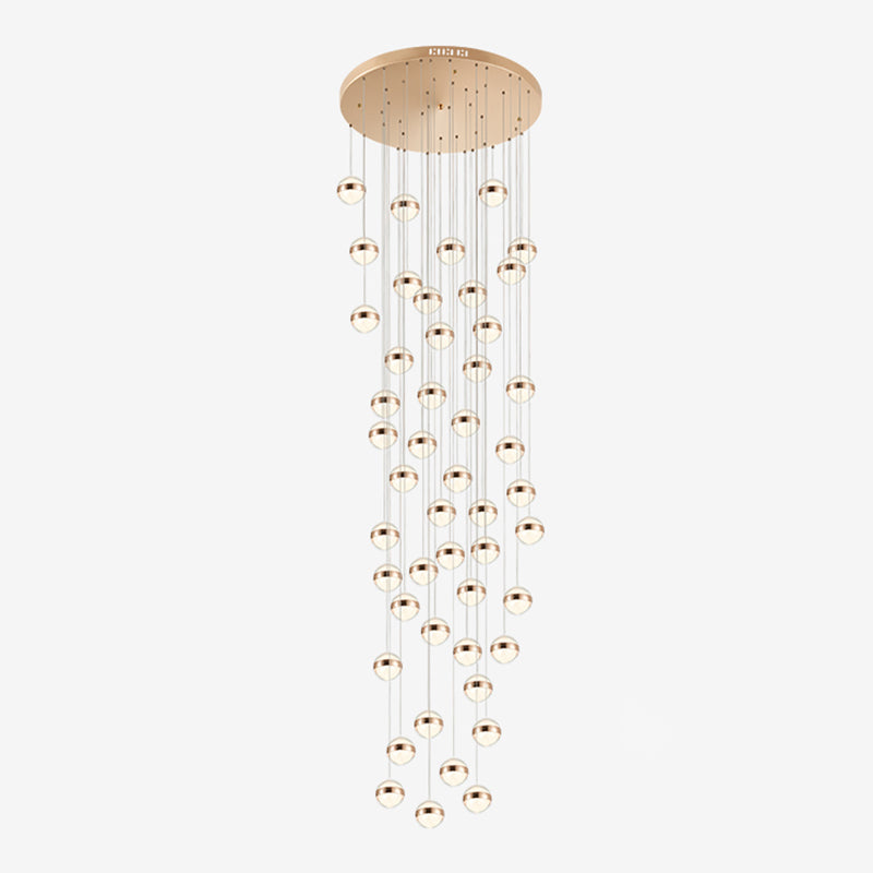 Gold Crystal Led Multi-Ceiling Light With Ball Shade For Staircase Suspension