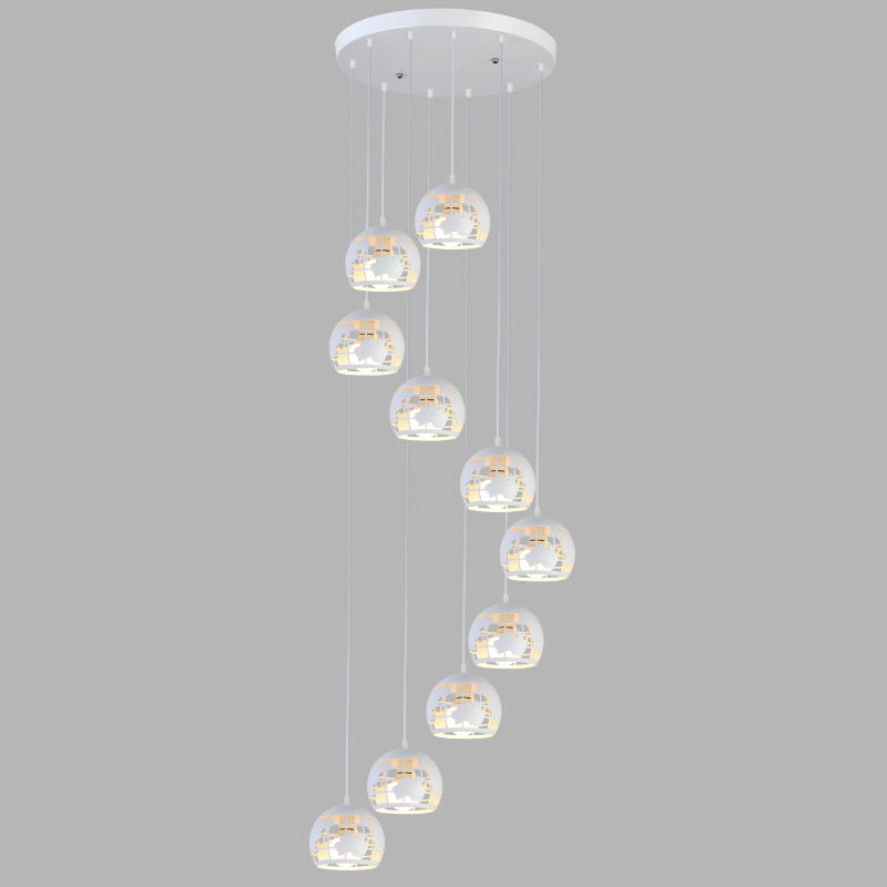 Metallic Geometric Cage Ceiling Light Fixture For Staircase Suspension