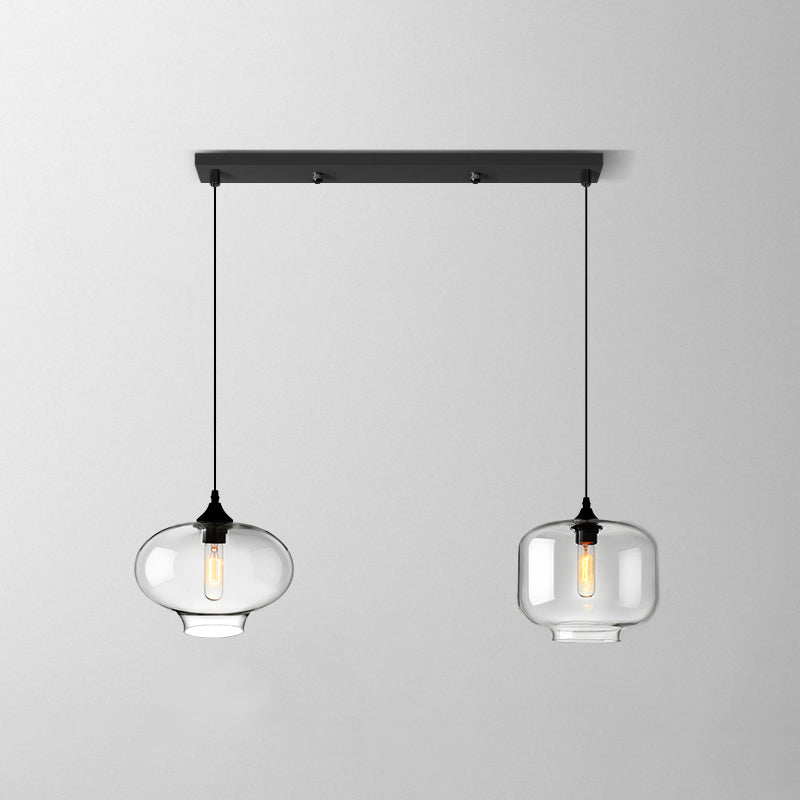 Industrial Clear Glass Multi Light Pendant - 3 Bulbs Dining Room Lighting / K