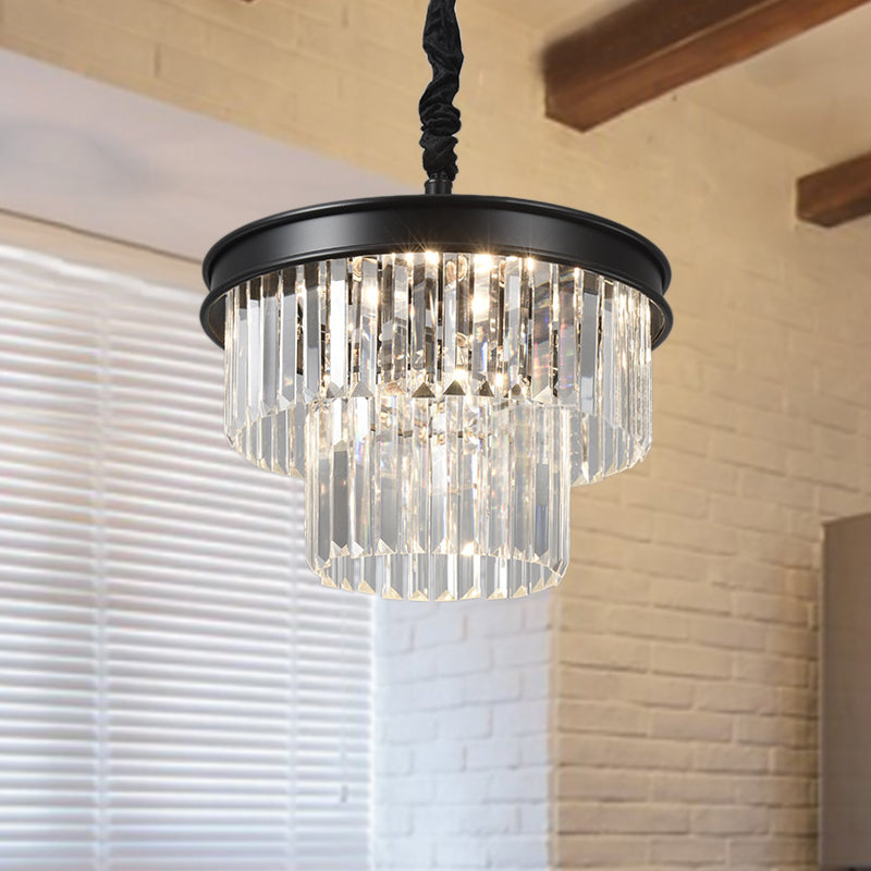 Postmodern Clear Crystal Glass Tiered Ceiling Light Chandelier 9/12-Lights Black 16/23 Wide
This