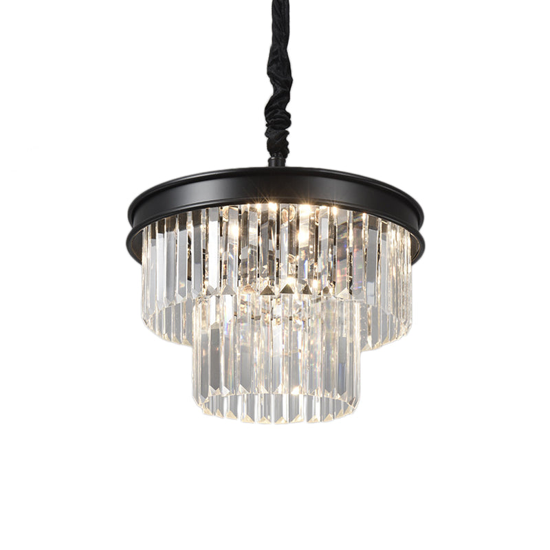 Postmodern Clear Crystal Glass Tiered Ceiling Light Chandelier 9/12-Lights Black 16/23 Wide
This