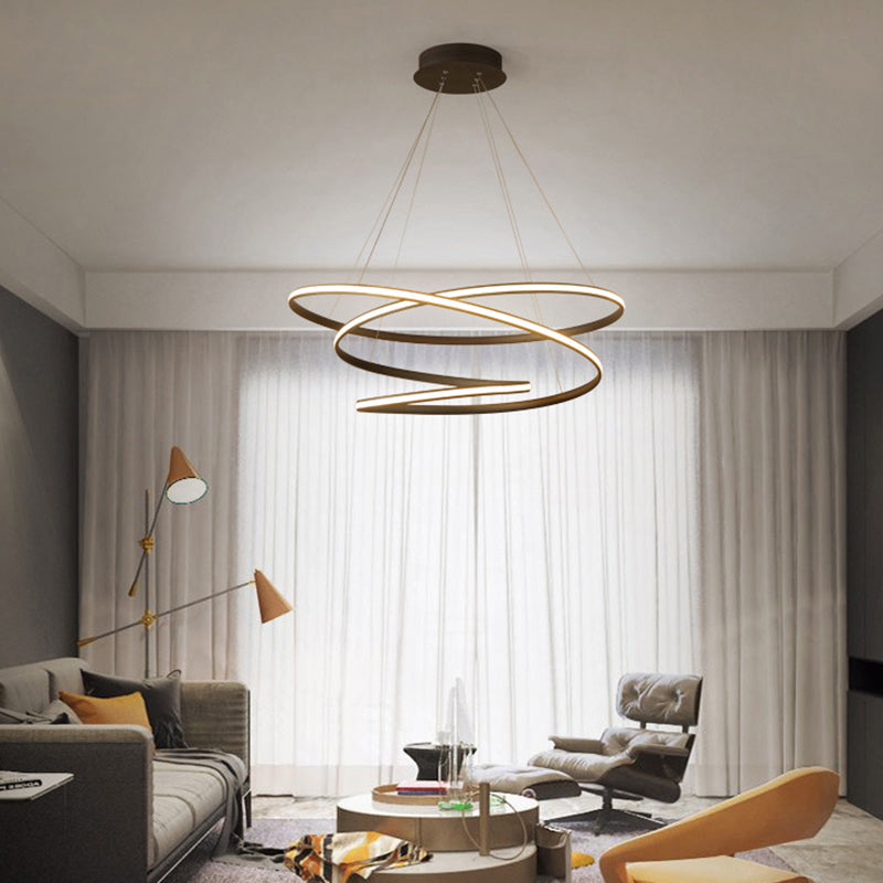 Chic Nordic Style Coffee Metallic Led Suspension Chandelier Light For Restaurants / 39.5 White