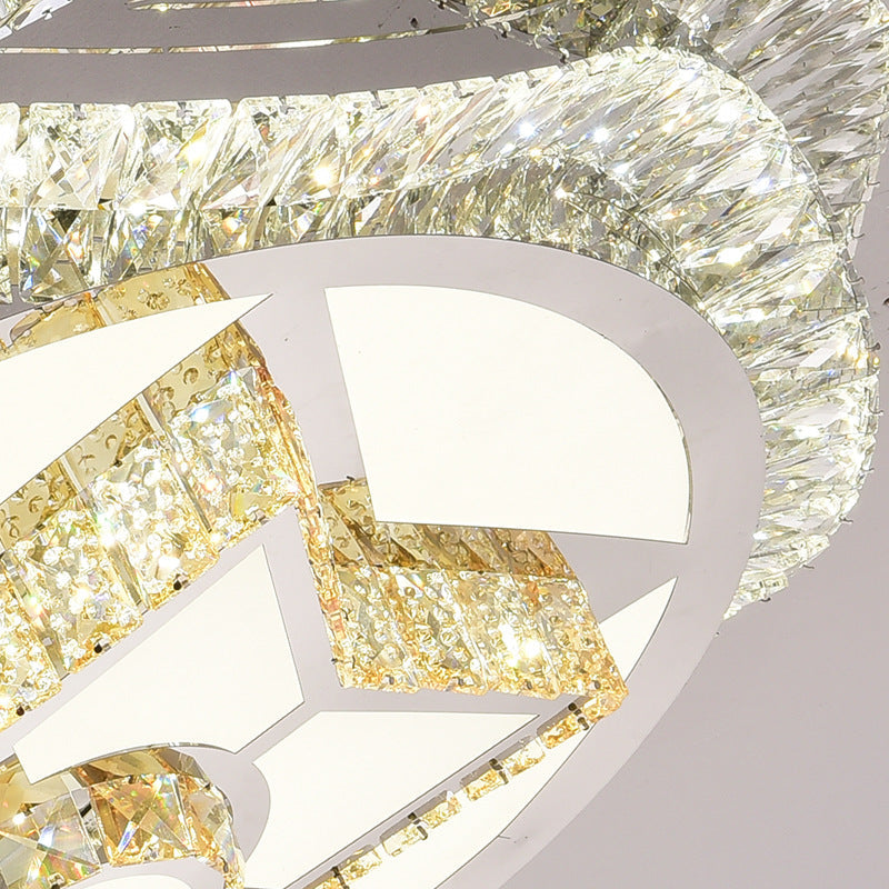 Modern Led Crystal Dome Flush Mount Ceiling Light In Chrome With Star/Gyro Pattern For Living Room -
