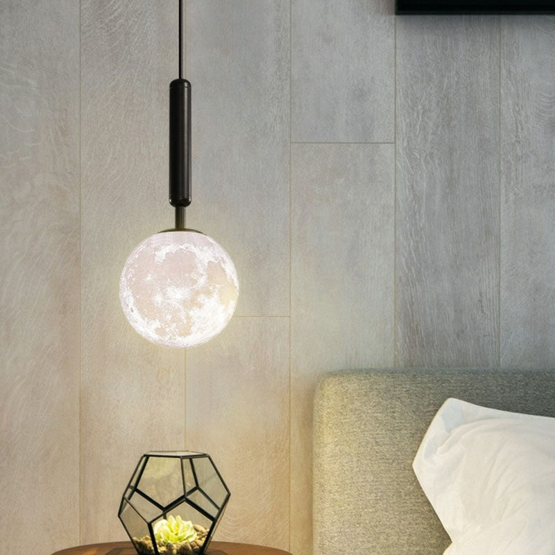 Minimalist Metal Crescent Pendant Light - 3D Printed Moon Shape Single Hanging Lamp Black