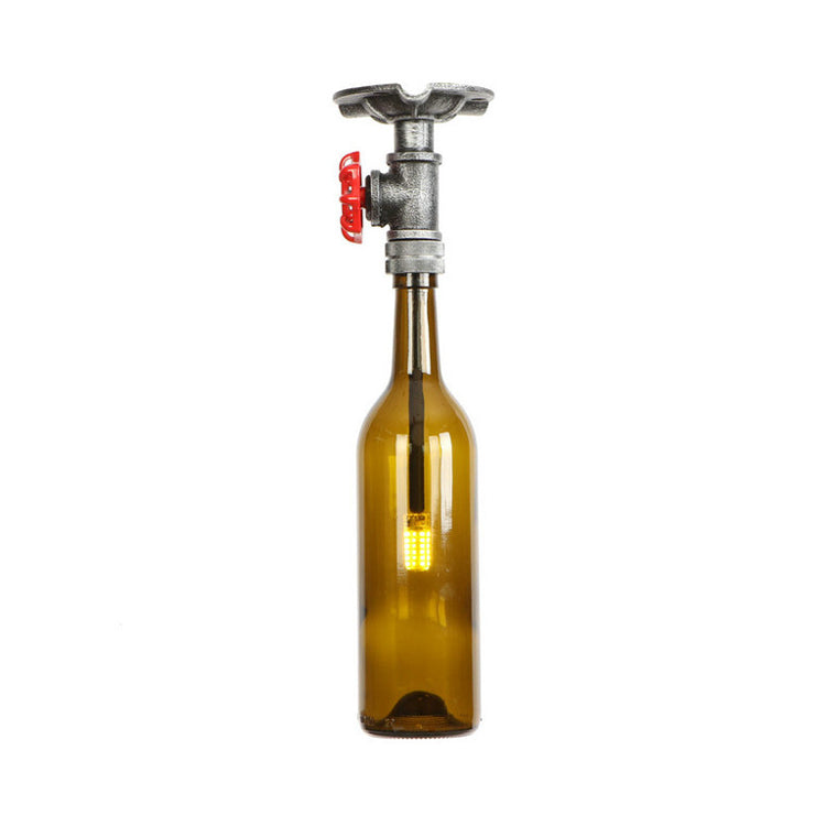 Vintage Indoor Ceiling Mounted Fixture: 1-Light Semi-Mount With Wine Bottle Glass Shade & Valve In