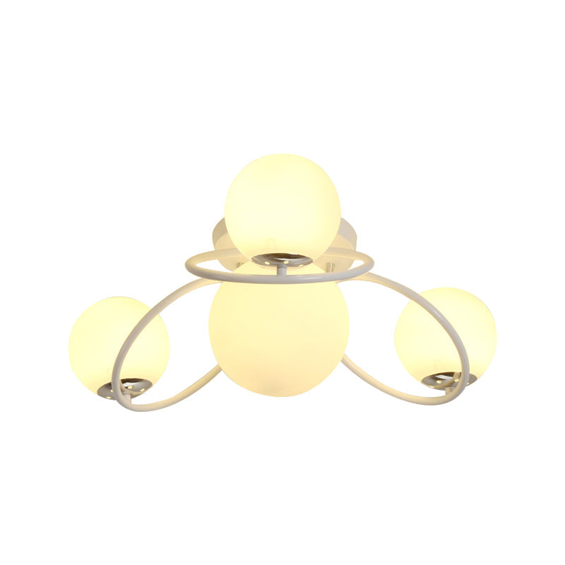 Classic 4-Light Opal Glass Semi-Flush Ceiling Fixture In Black/White For Living Room