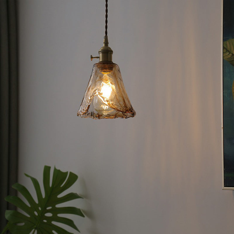 Vintage Cognac Glass Hanging Lamp Pendant For Dining Room Lighting
