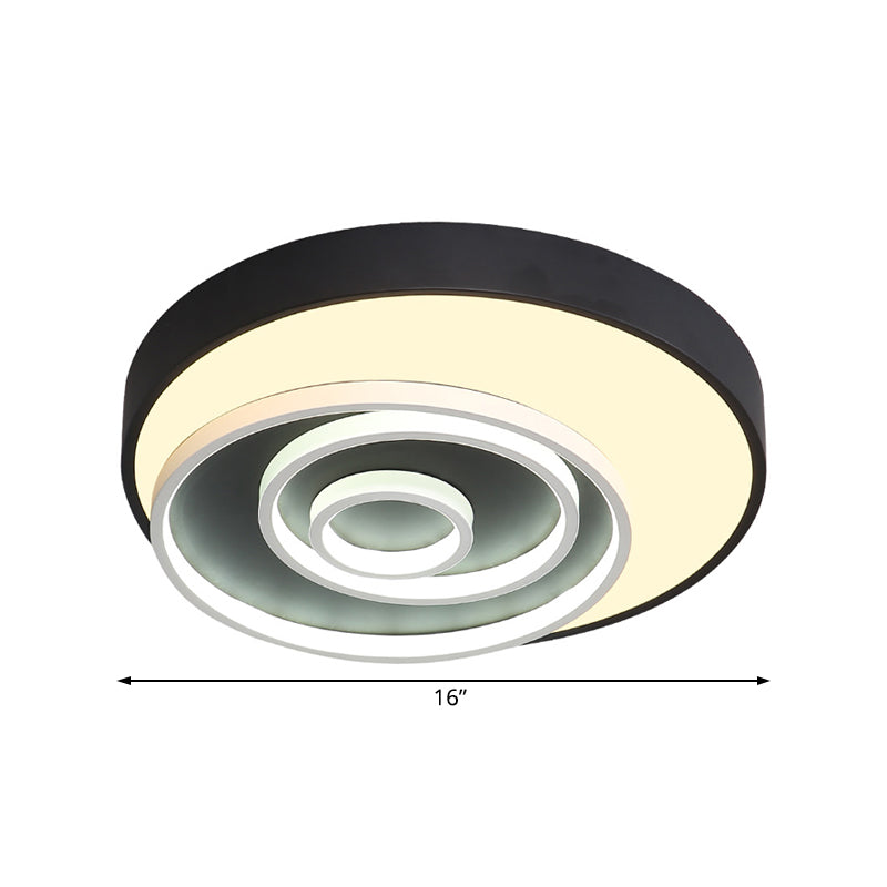 Modern Black Led Flush Mount Bedroom Lamp With Acrylic Circle Shade 16’/19.5’ Wide