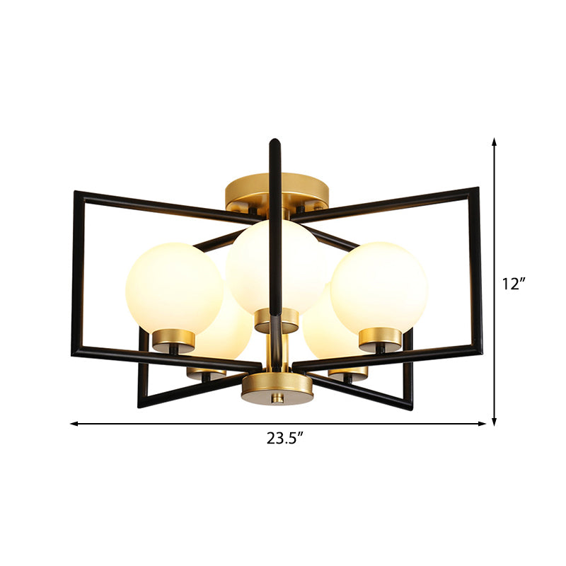 Traditional White Glass Flush Mount Ceiling Fixture With 5 Lights For Living Room