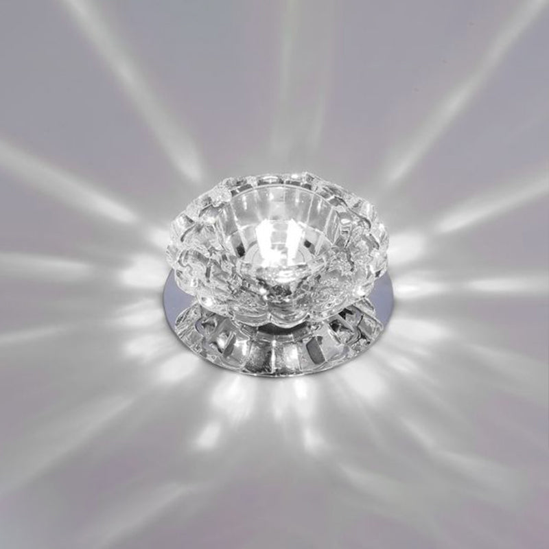 Modern Led Flush Mount Ceiling Light With Clear Crystal Floral Design - Ideal For Corridors