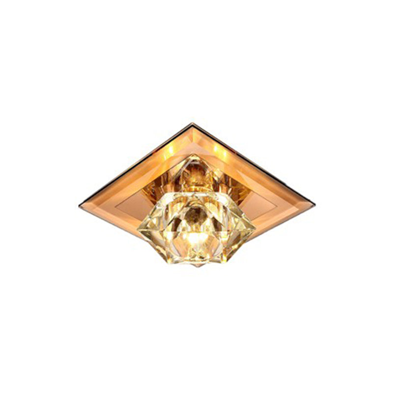 Sleek Beveled Crystal Flushmount Led Ceiling Light For Hallway - Floweret Design