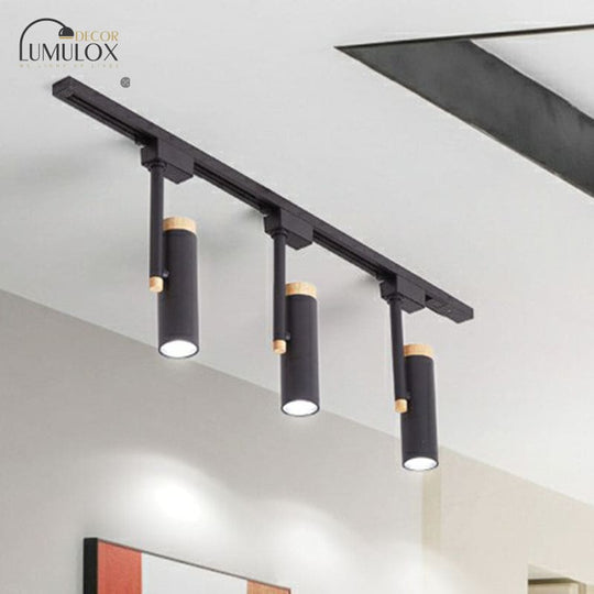 Nordic Tubular Metallic Spotlight With Wood Cap Ceiling Lamp