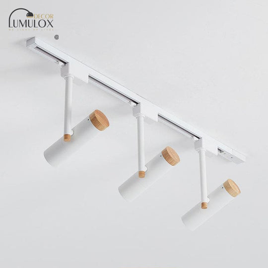 Nordic Tubular Metallic Spotlight With Wood Cap 3 / White Ceiling Lamp