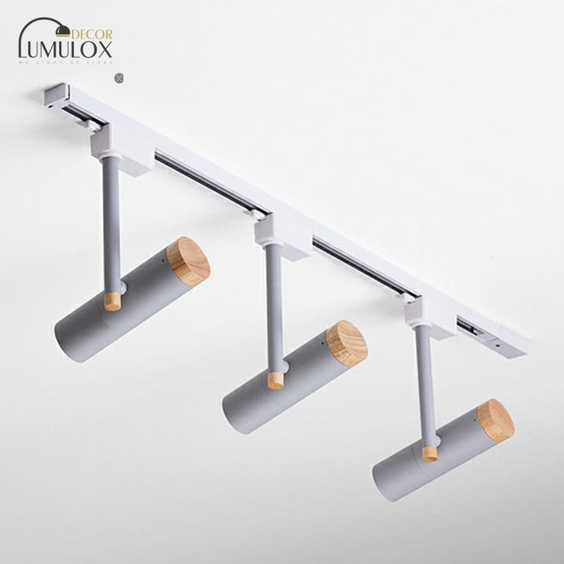 Nordic Tubular Metallic Spotlight With Wood Cap 3 / Grey Ceiling Lamp