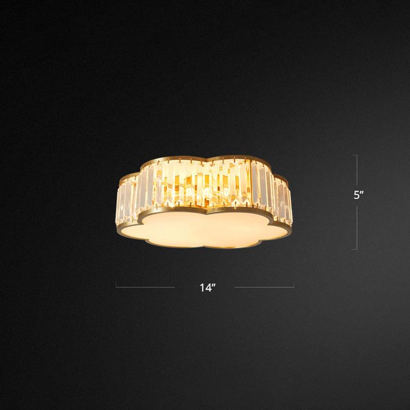 Floral Ceiling Light With Brass Finish Simplicity Design 3-Light Crystal Flush Mount Fixture For