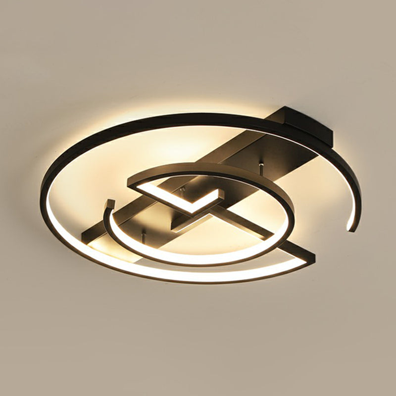 Metal Led Flush Light Fixture - Sleek Black Ceiling Lamp For Bedroom / 24.5 Third Gear