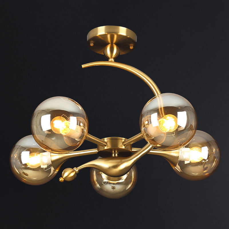 Modern Glass Chandelier Light With Brass Finish For Living Room 5 / Amber