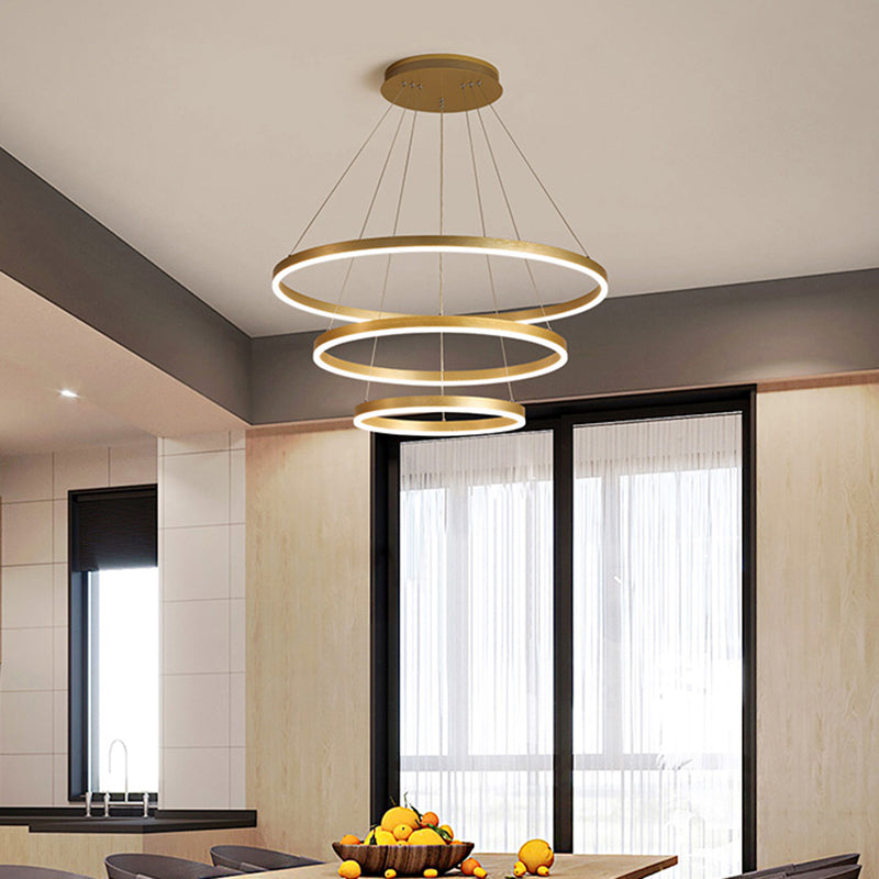 Gold Art Deco Tiered Rings Led Chandelier For Living Room / 3 Tiers 23.5’