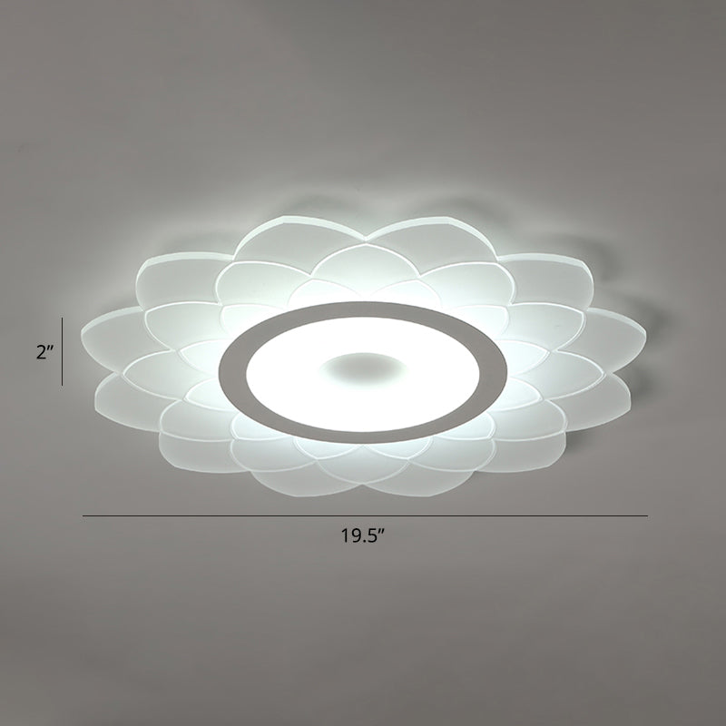 Simplicity White Acrylic Sunflower Flushmount Led Ceiling Lamp For Bedroom / 19.5