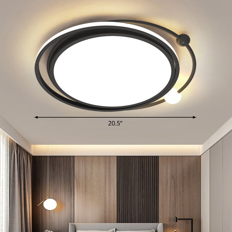 Sleek Black Led Flush Mount Ceiling Lamp For Bedroom - Simplicity And Style / 20.5
