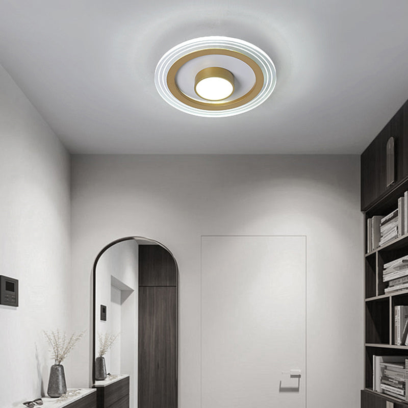 Minimalist Gold Led Flushmount Foyer Light Small Acrylic Ceiling Flush Mount / White Round