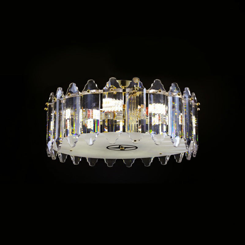 K9 Crystal Drum Flush Light - Elegant 6-Bulb Ceiling Fixture For Bedroom Clear