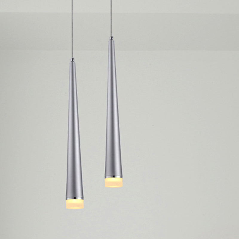 Modern Tapered Ceiling Light: Gray/Red Led Metal Pendant Fixture For Living Room In