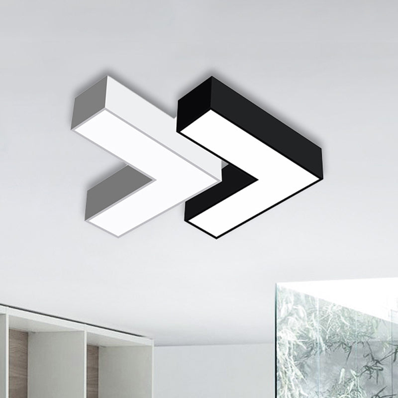 Modern Arrow Metal Flush Mount Led Ceiling Light - 10/14 Wide (White/Black) For Office With Opaline