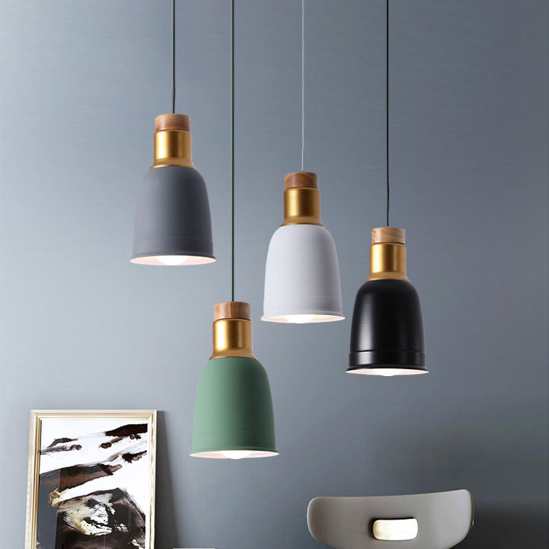 Nordic Metal Pendant Ceiling Light With Bell Hanging Design In Black/Grey/White - 1