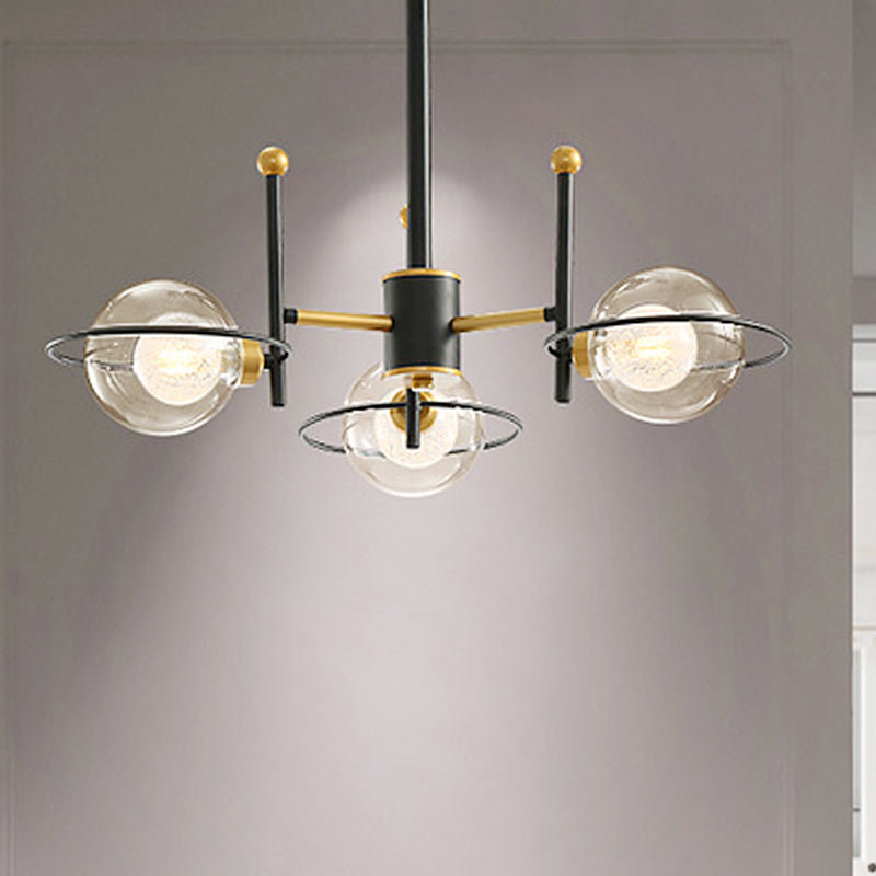 Modern Sputnik Metal Chandelier With Clear Glass Shade - Black Led Ceiling Light Fixture (3/6