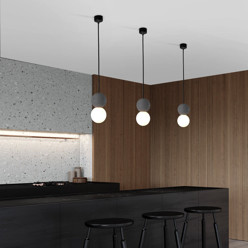 Gourd Shaped Terrazzo Hanging Lamp With Opal Glass Shade Grey