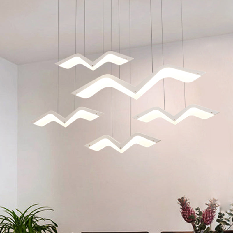 Seagull Multi Light Pendant: Sleek Acrylic Shade Led Hanging Lamp In White (2/3/4/5 Seater)