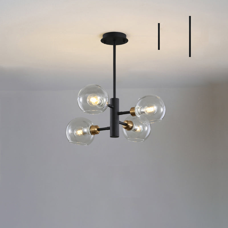 Modern Glass Dining Room Chandelier - Domed Hanging Lamp 4 / Black Clear